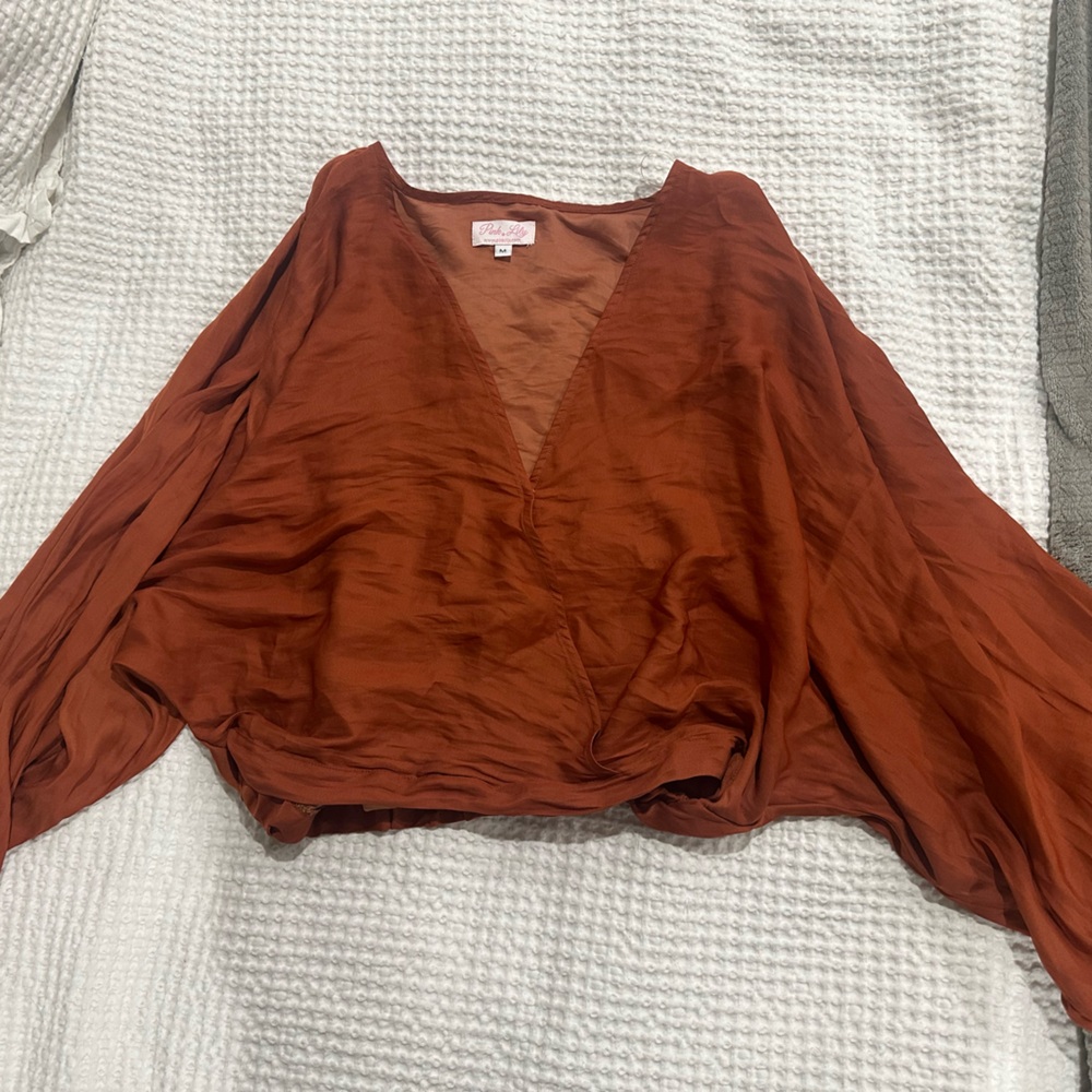 Pink Lily Terracotta V-Neck Top